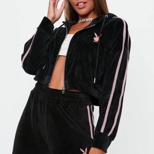 PLAYBOY bling Charm Zipper RARE hoodie crop sweater zip up
